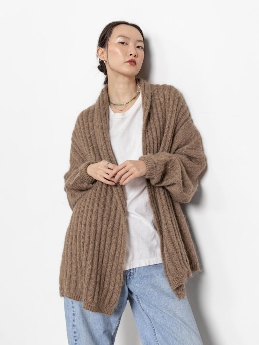 Vintage Mohair Blend Cardigan: 90s Fuzzy Knit Oversized Medium Large